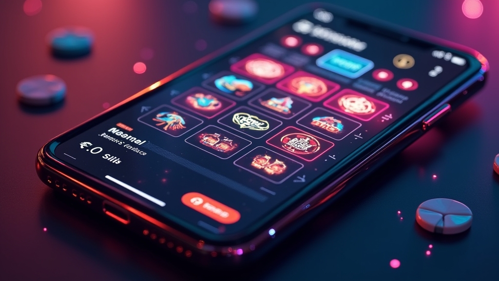 Interface do app de cassino em celular com navegação clara